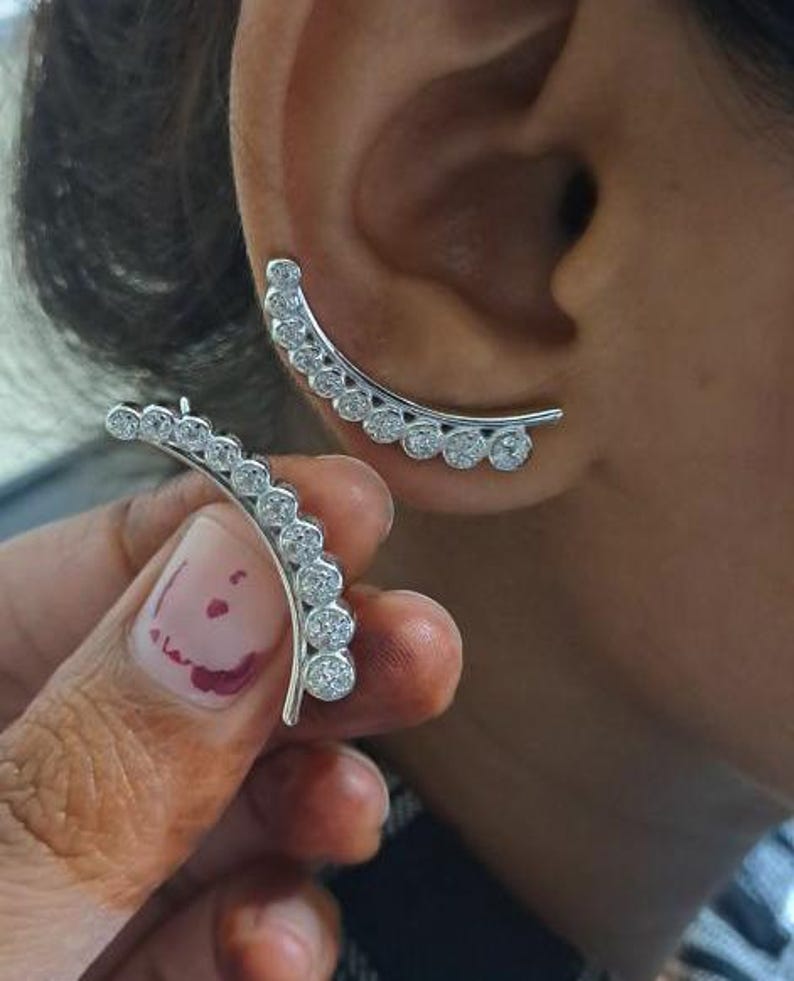Handmade Diamond Graduation Ear Climber in 925 Sterling Silver – Fine Piercing Jewelry