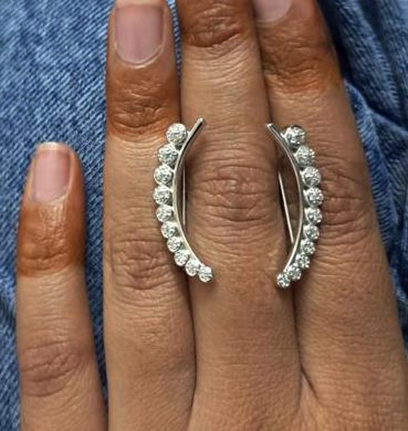 Handmade Diamond Graduation Ear Climber in 925 Sterling Silver – Fine Piercing Jewelry