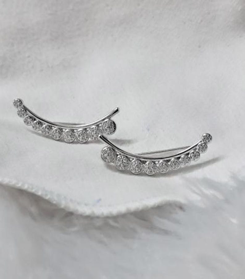 Handmade Diamond Graduation Ear Climber in 925 Sterling Silver – Fine Piercing Jewelry
