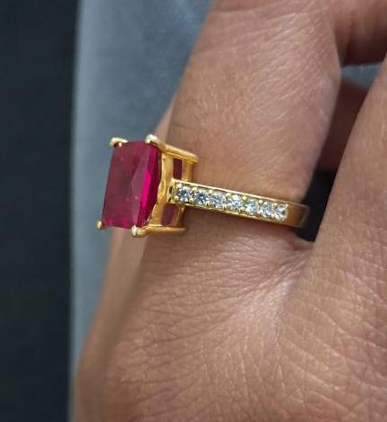 Ruby and Diamond Birthstone Ring, 14k Gold Birthday Gifts, Handmade Fine Christmas Ring