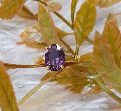 Flawless Alexandrite Stacking Ring in 925 Sterling Silver or 14K Yellow Vermeil – Statement Jewelry