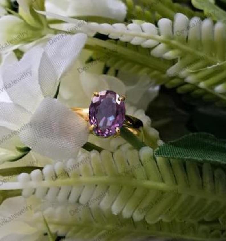 Flawless Alexandrite Stacking Ring in 925 Sterling Silver or 14K Yellow Vermeil – Statement Jewelry