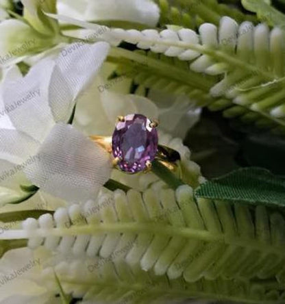 Flawless Alexandrite Stacking Ring in 925 Sterling Silver or 14K Yellow Vermeil – Statement Jewelry