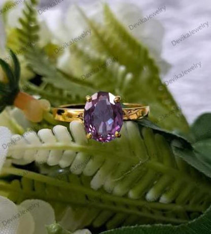 Flawless Alexandrite Stacking Ring in 925 Sterling Silver or 14K Yellow Vermeil – Statement Jewelry