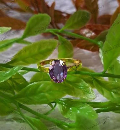 Flawless Alexandrite Stacking Ring in 925 Sterling Silver or 14K Yellow Vermeil – Statement Jewelry