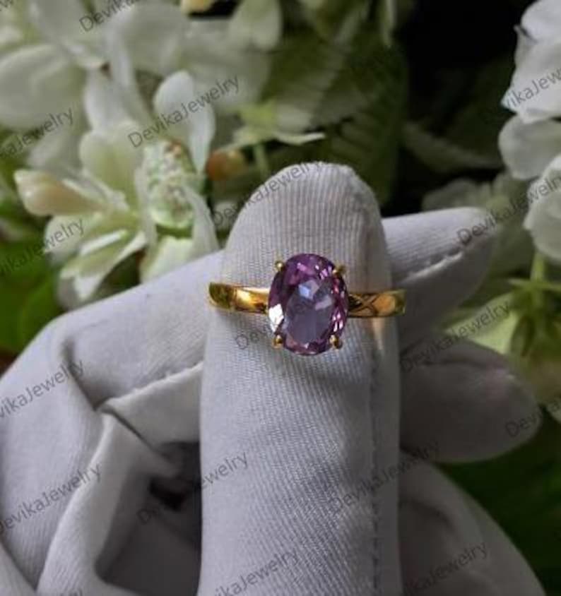 Flawless Alexandrite Stacking Ring in 925 Sterling Silver or 14K Yellow Vermeil – Statement Jewelry