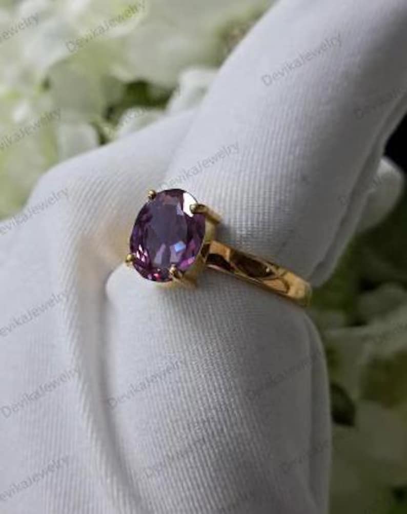 Flawless Alexandrite Stacking Ring in 925 Sterling Silver or 14K Yellow Vermeil – Statement Jewelry