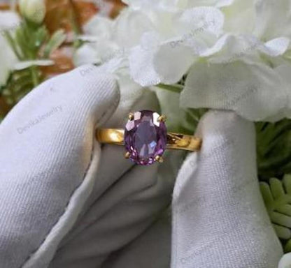 Flawless Alexandrite Stacking Ring in 925 Sterling Silver or 14K Yellow Vermeil – Statement Jewelry