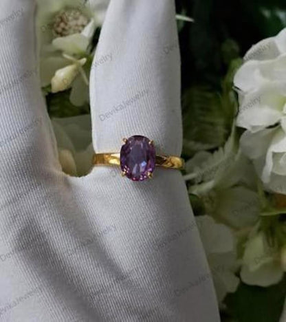 Flawless Alexandrite Stacking Ring in 925 Sterling Silver or 14K Yellow Vermeil – Statement Jewelry