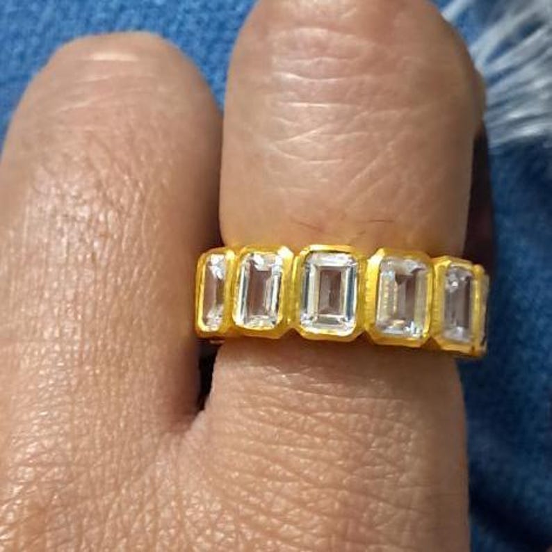 Octagon Cut Diamond Wedding Band Full Eternity Girls Matching Ring 14K Yellow Gold Bridal