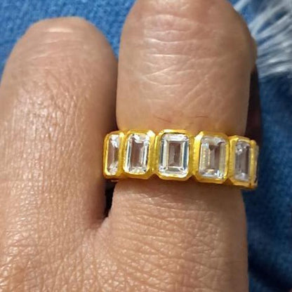 Octagon Cut Diamond Wedding Band Full Eternity Girls Matching Ring 14K Yellow Gold Bridal