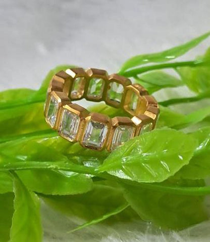 Octagon Cut Diamond Wedding Band Full Eternity Girls Matching Ring 14K Yellow Gold Bridal