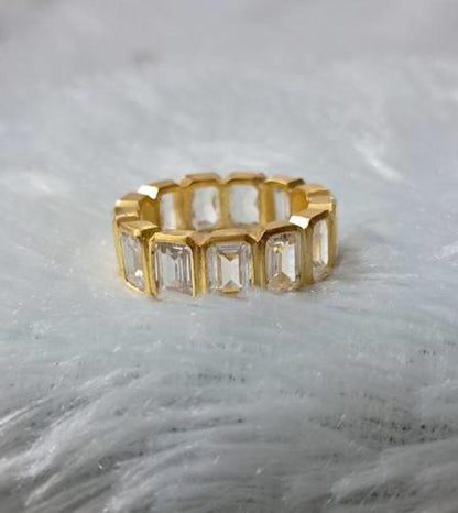 Octagon Cut Diamond Wedding Band Full Eternity Girls Matching Ring 14K Yellow Gold Bridal