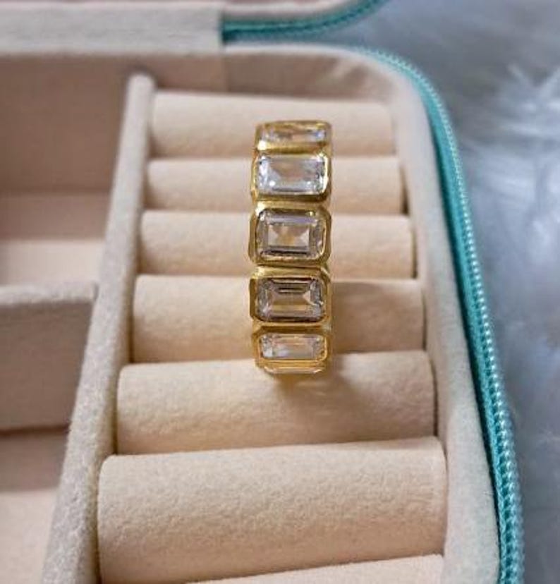 Octagon Cut Diamond Wedding Band Full Eternity Girls Matching Ring 14K Yellow Gold Bridal