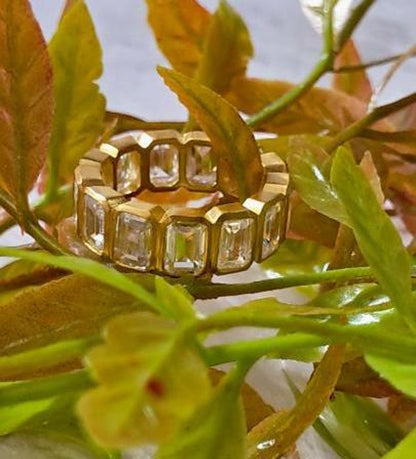 Octagon Cut Diamond Wedding Band Full Eternity Girls Matching Ring 14K Yellow Gold Bridal