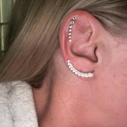 Handmade Diamond Graduation Ear Climber in 925 Sterling Silver – Fine Piercing Jewelry