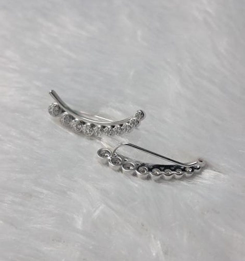 Handmade Diamond Graduation Ear Climber in 925 Sterling Silver – Fine Piercing Jewelry