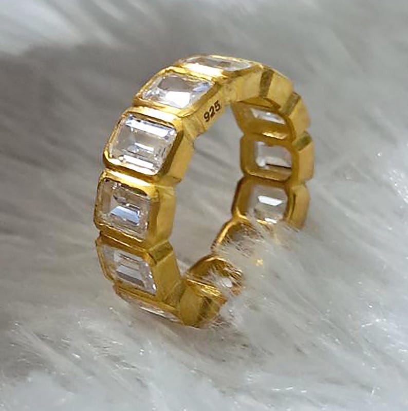 Octagon Cut Diamond Wedding Band Full Eternity Girls Matching Ring 14K Yellow Gold Bridal
