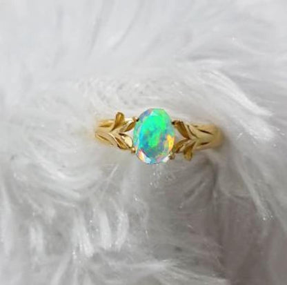 Handmade Ethiopian Opal Stacking Ring in 925 Sterling Silver with 14K Gold Vermeil