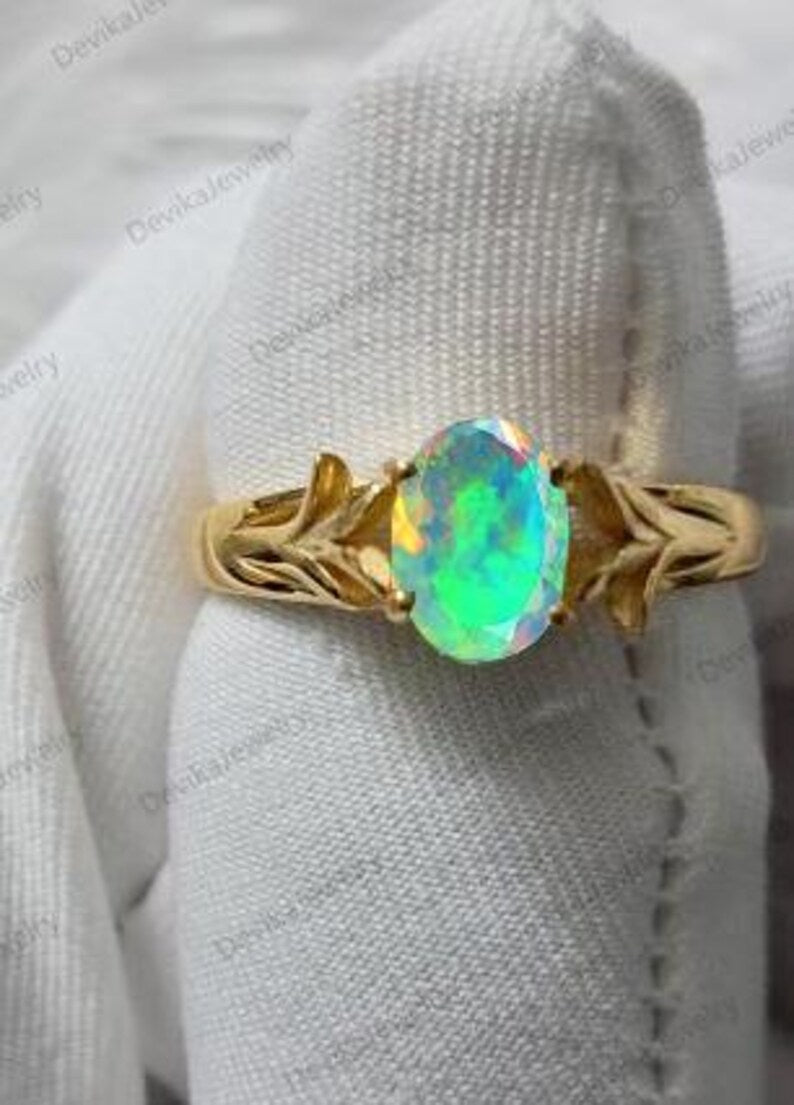 Handmade Ethiopian Opal Stacking Ring in 925 Sterling Silver with 14K Gold Vermeil