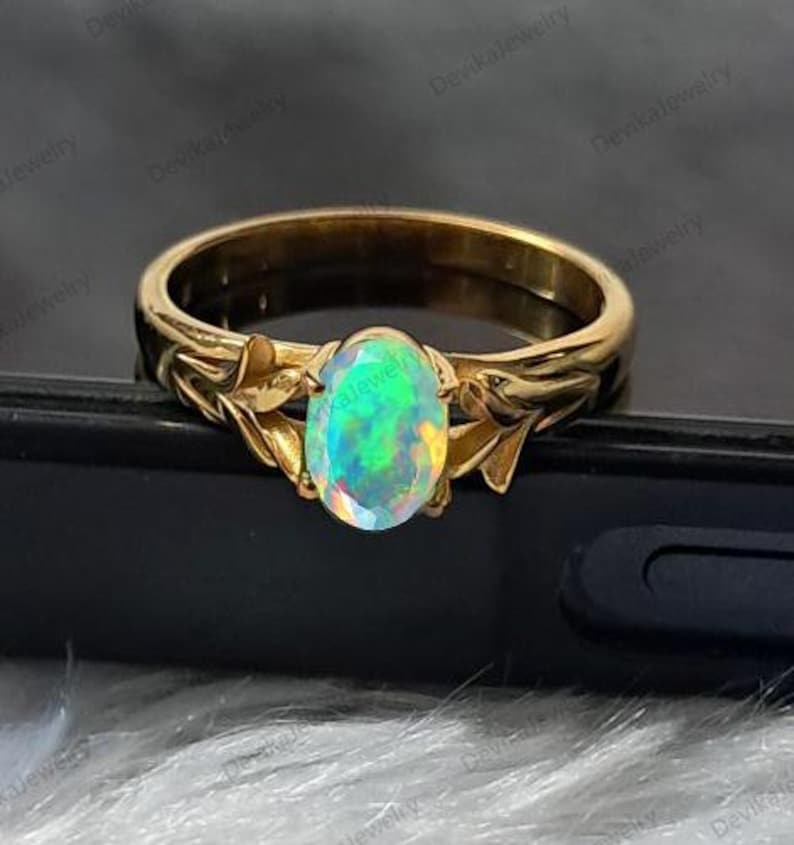 Handmade Ethiopian Opal Stacking Ring in 925 Sterling Silver with 14K Gold Vermeil