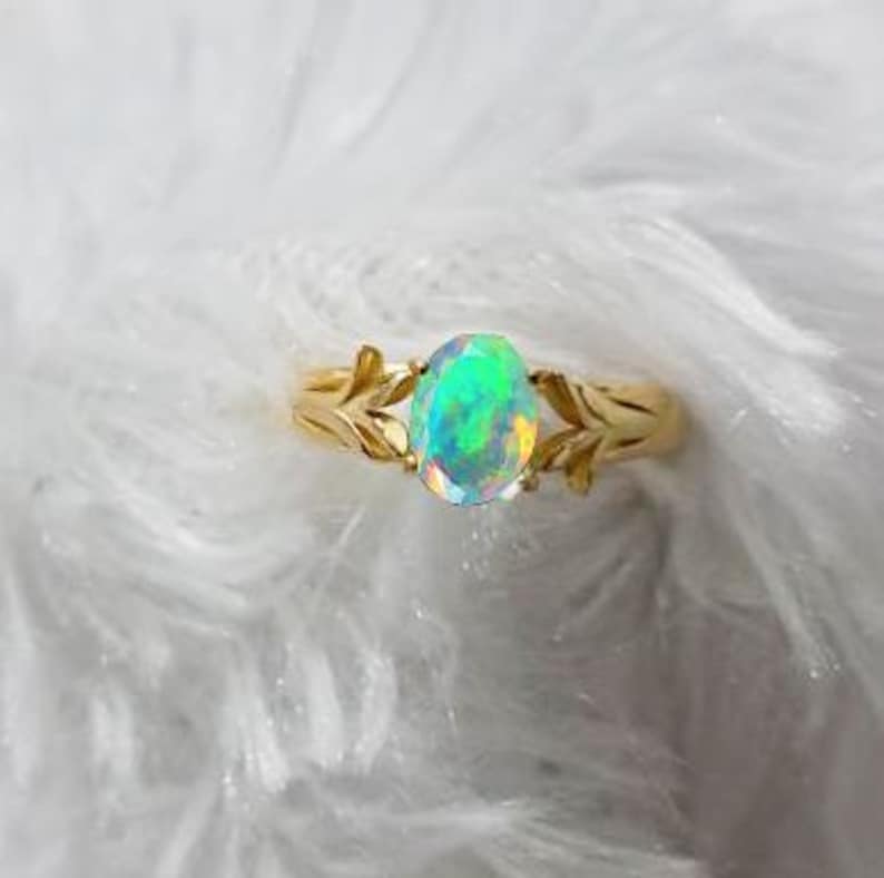 Handmade Ethiopian Opal Stacking Ring in 925 Sterling Silver with 14K Gold Vermeil