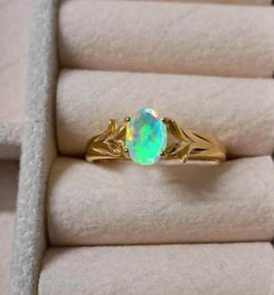 Handmade Ethiopian Opal Stacking Ring in 925 Sterling Silver with 14K Gold Vermeil