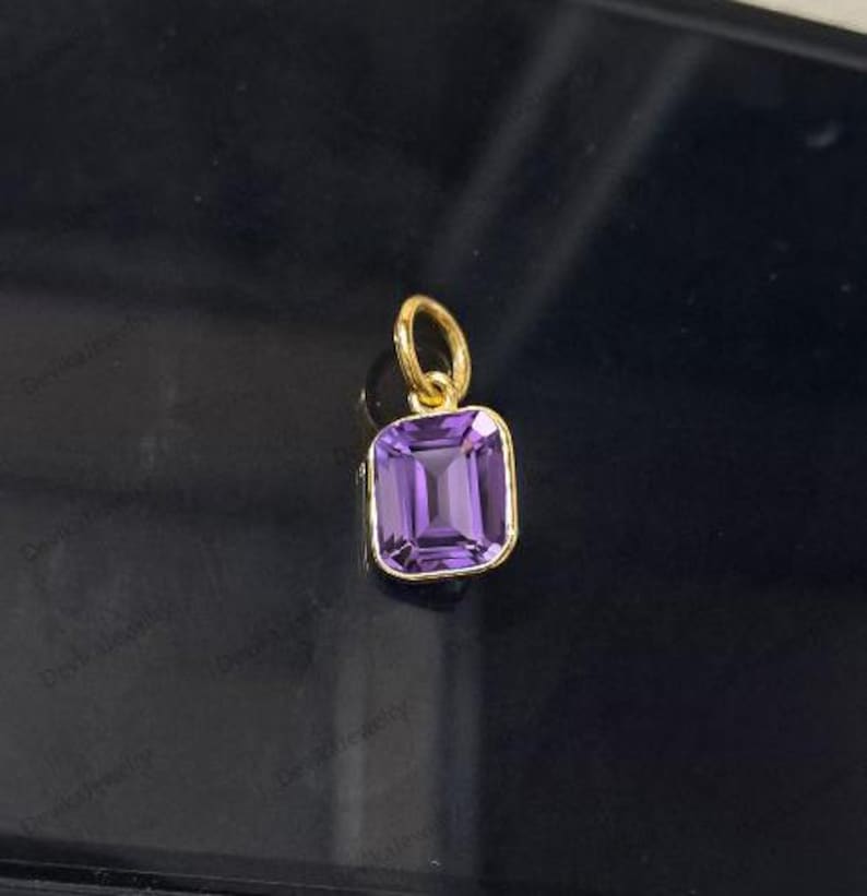 Handmade 14K Gold Amethyst Solitaire Pendant – Emerald Cut Purple Charm