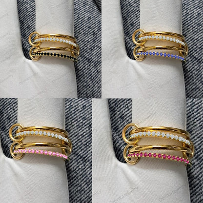 Pink Sapphire Diamond Interlocking Chunky Band Ring – Four Multi-Linked Design in 925 Silver