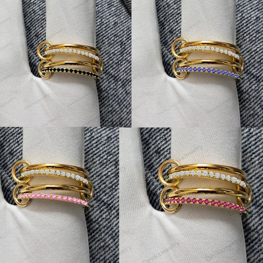 Pink Sapphire Diamond Interlocking Chunky Band Ring – Four Multi-Linked Design in 925 Silver