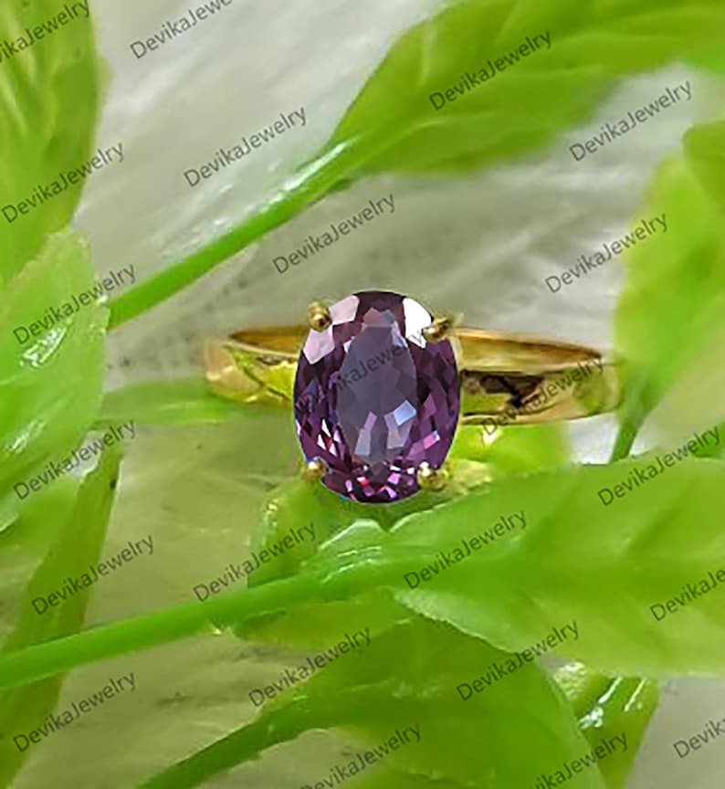 Flawless Alexandrite Stacking Ring in 925 Sterling Silver or 14K Yellow Vermeil – Statement Jewelry