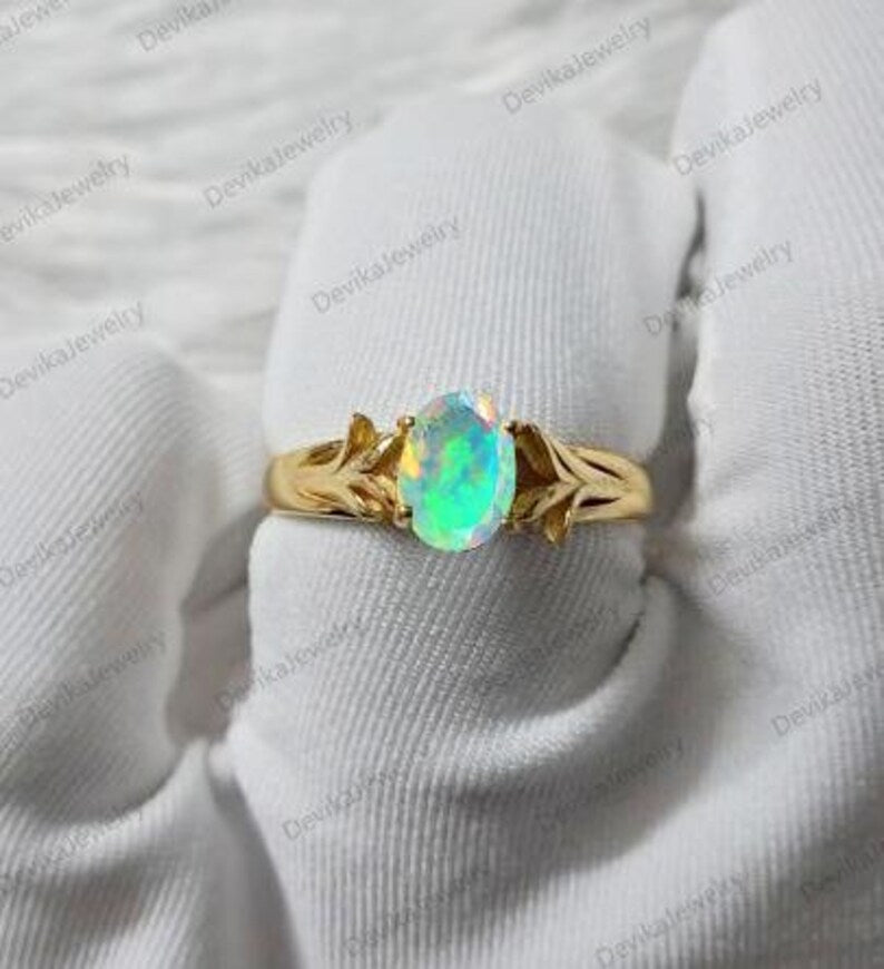 Handmade Ethiopian Opal Stacking Ring in 925 Sterling Silver with 14K Gold Vermeil