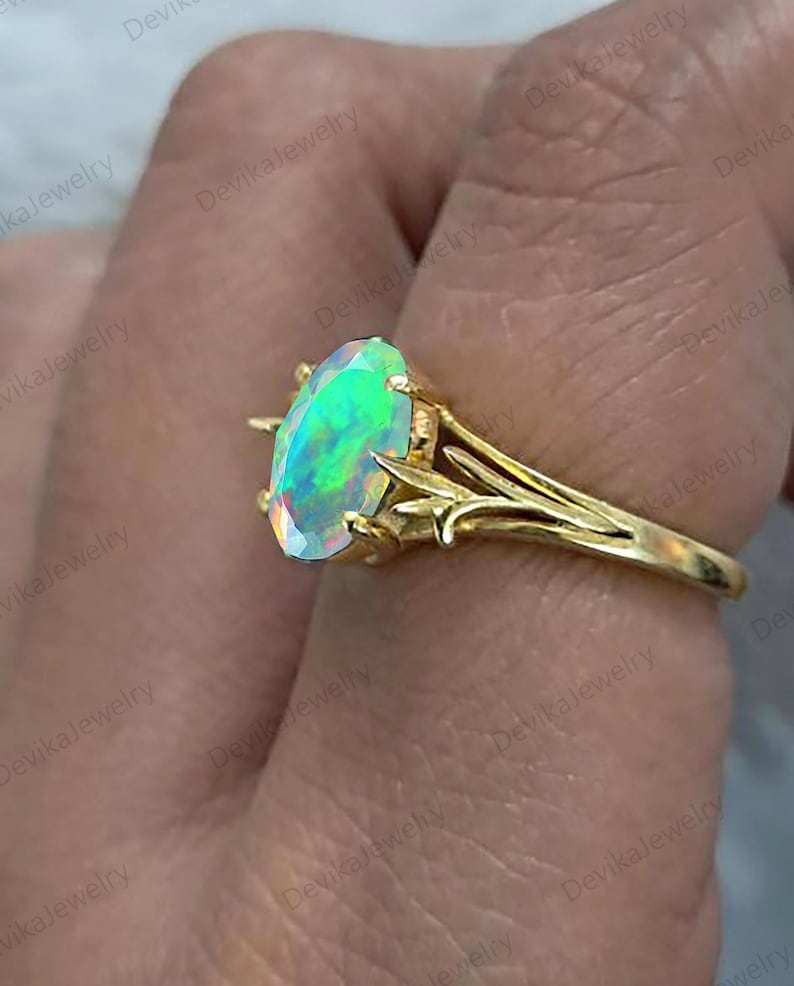 Handmade Ethiopian Opal Stacking Ring in 925 Sterling Silver with 14K Gold Vermeil