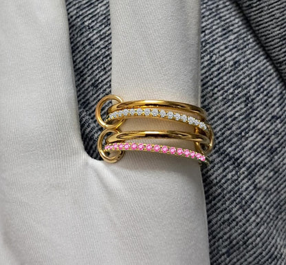 Pink Sapphire Diamond Interlocking Chunky Band Ring – Four Multi-Linked Design in 925 Silver