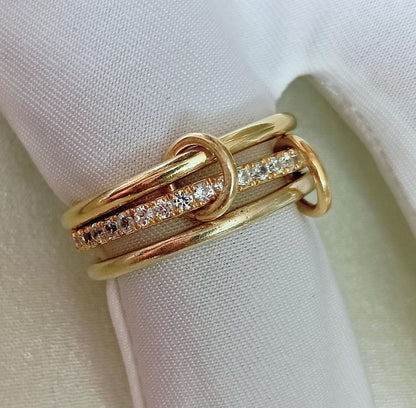 Diamond Interlocking Triple Band Spinner Ring in 925 Sterling Silver – Chunky Handmade Christmas Jewelry