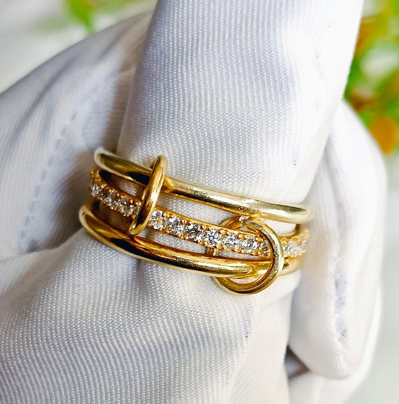 Diamond Interlocking Triple Band Spinner Ring in 925 Sterling Silver – Chunky Handmade Christmas Jewelry