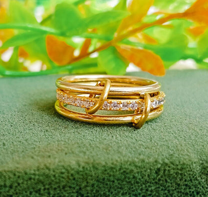 Diamond Interlocking Triple Band Spinner Ring in 925 Sterling Silver – Chunky Handmade Christmas Jewelry