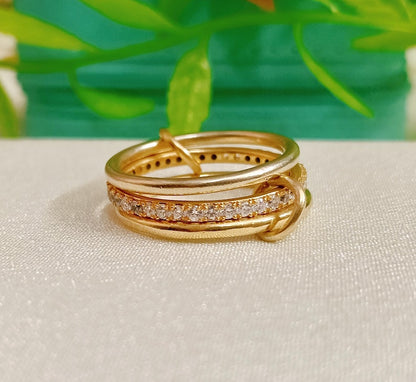 Diamond Interlocking Triple Band Spinner Ring in 925 Sterling Silver – Chunky Handmade Christmas Jewelry