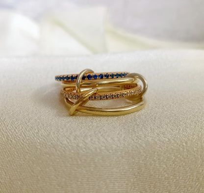 Blue Sapphire Diamond Interlocking Ring in 925 Silver – Multi Linked Anniversary & Christmas Gift