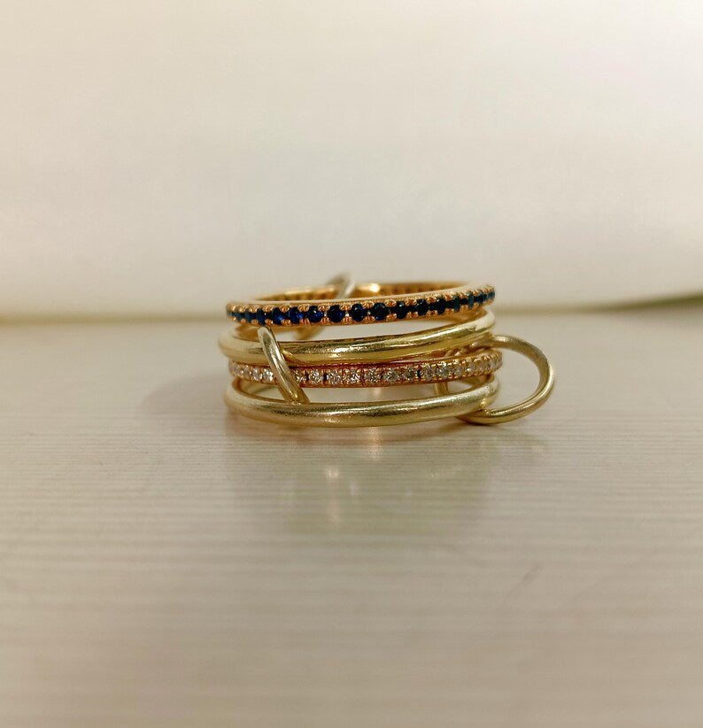 Blue Sapphire Diamond Interlocking Ring in 925 Silver – Multi Linked Anniversary & Christmas Gift