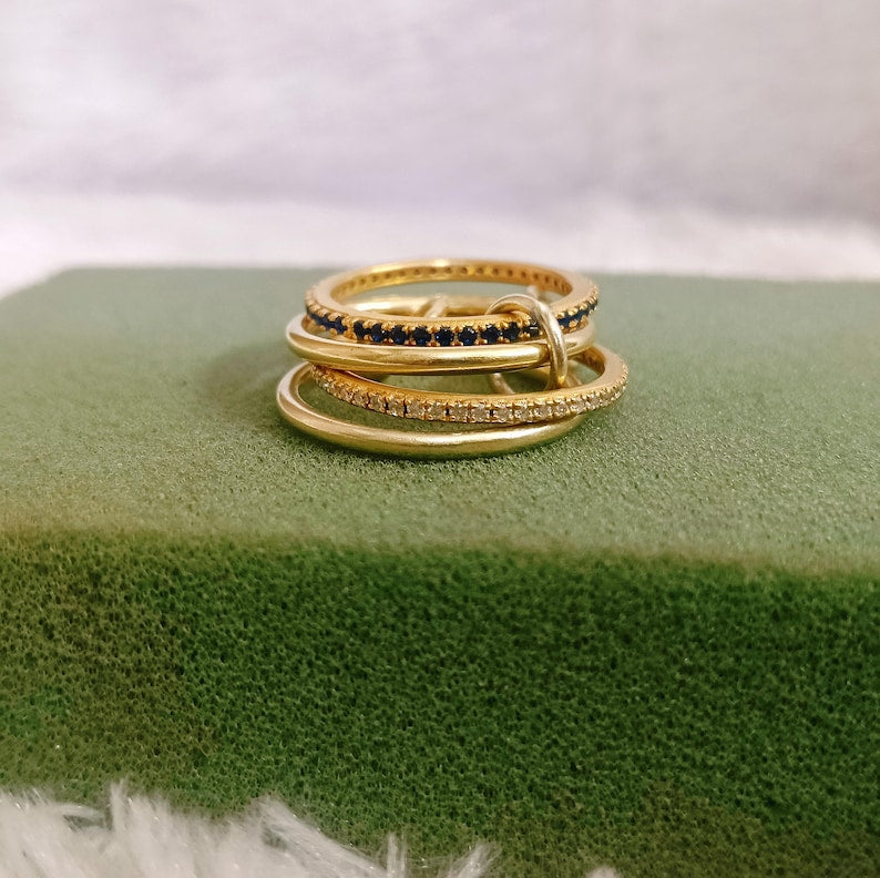 Blue Sapphire Diamond Interlocking Ring in 925 Silver – Multi Linked Anniversary & Christmas Gift