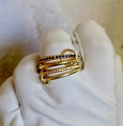 Blue Sapphire Diamond Interlocking Ring in 925 Silver – Multi Linked Anniversary & Christmas Gift