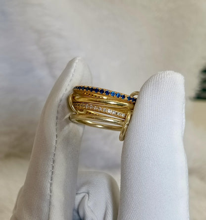 Blue Sapphire Diamond Interlocking Ring in 925 Silver – Multi Linked Anniversary & Christmas Gift