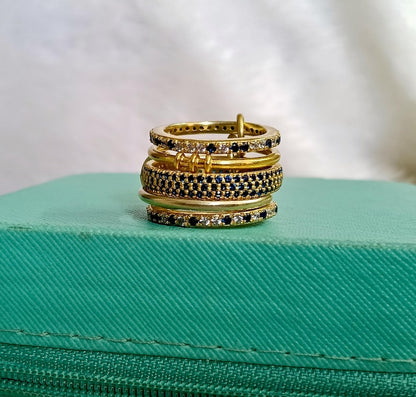 925 Sterling Silver Blue Sapphire Interlocking Ring – Five Band Diamond Linked Design