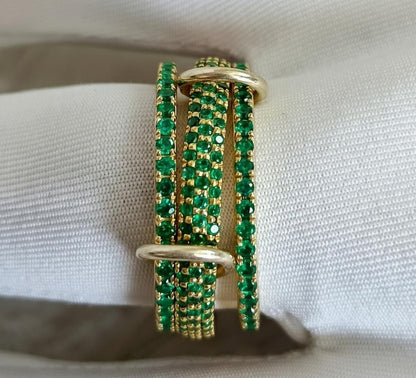 925 Sterling Silver Emerald Three Interlocking Spinner Ring – Handmade Linked Design