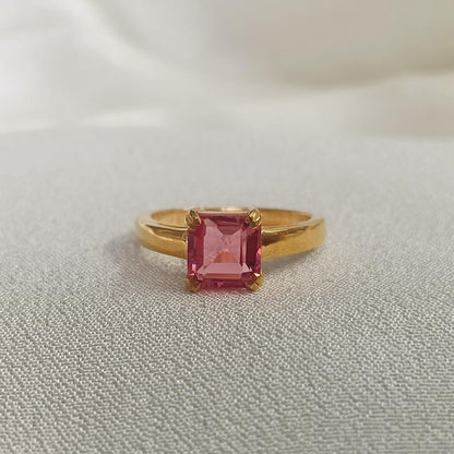 Solid 14K Gold Padparadscha Sapphire Stacking Ring – Anniversary Birthstone Statement Jewelry