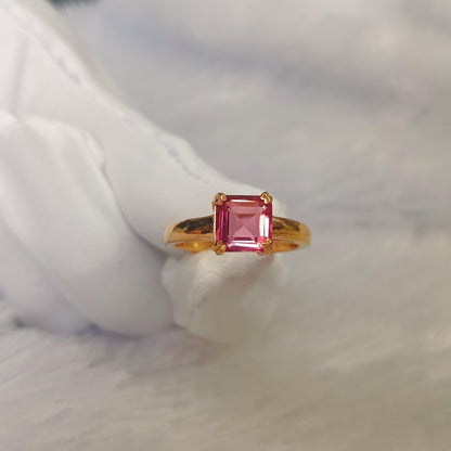 Solid 14K Gold Padparadscha Sapphire Stacking Ring – Anniversary Birthstone Statement Jewelry