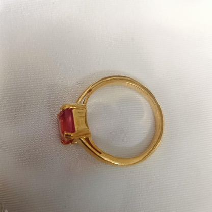 Solid 14K Gold Padparadscha Sapphire Stacking Ring – Anniversary Birthstone Statement Jewelry