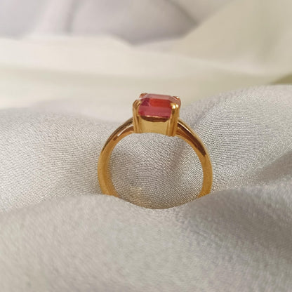 Solid 14K Gold Padparadscha Sapphire Stacking Ring – Anniversary Birthstone Statement Jewelry