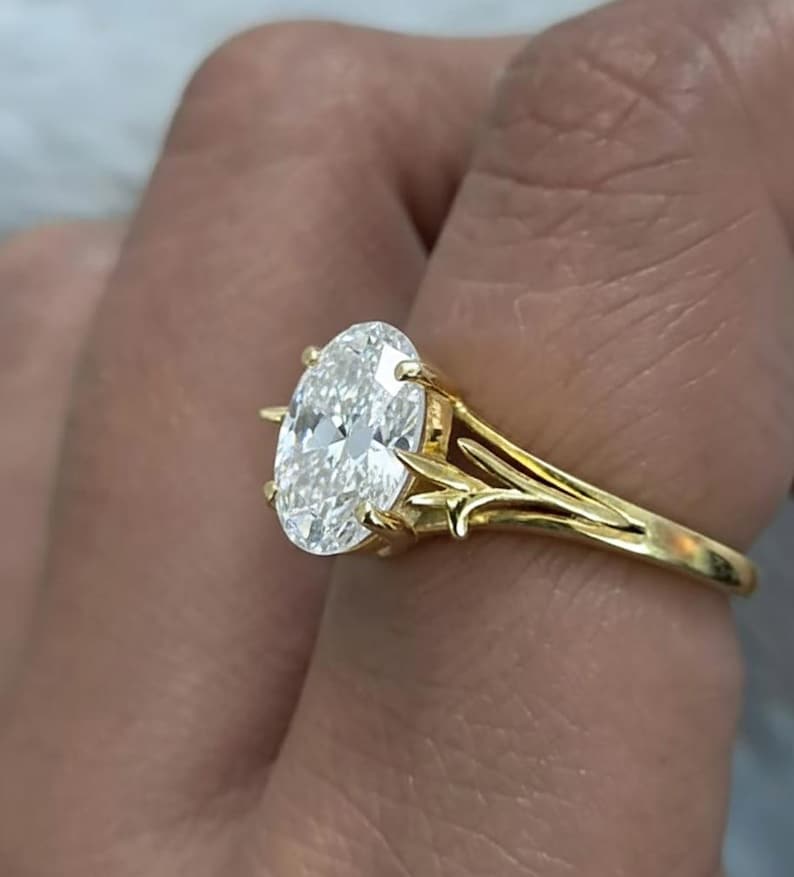 AAA Flawless Diamond Solitaire Stacking Ring in 925 Sterling Silver – 14K Yellow Plated Birthstone Jewelry